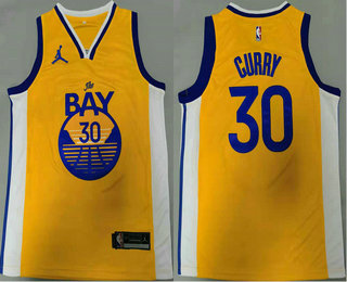 Men's Golden State Warriors #30 Stephen Curry Yellow 2020 Jordan Swingman Stitched NBA Jersey