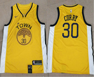 Men's Golden State Warriors #30 Stephen Curry Yellow Nike Swingman Stitched 2018 NBA Playoffs Jersey