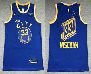 Men's Golden State Warriors #33 James Wiseman Blue Throwback The City Nike Jersey