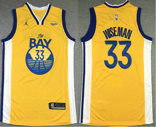 Men's Golden State Warriors #33 James Wiseman Yellow 2021 Brand Jordan Swingman NEW Rakuten Logo Stitched NBA Jersey