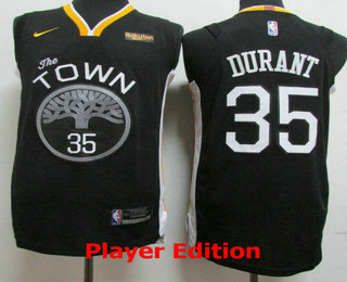 Men's Golden State Warriors #35 Kevin Durant Black 2018 Nike Player Edition Stitched NBA Jersey With The Sponsor Logo