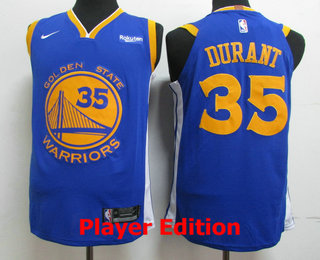 Men's Golden State Warriors #35 Kevin Durant Blue 2018 Nike Player Edition Stitched NBA Jersey With The Sponsor Logo