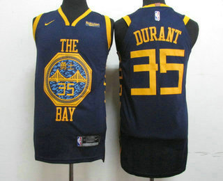 Men's Golden State Warriors #35 Kevin Durant New Navy Blue 2019 City Edition NEW Rakuten Logo NBA Authentic Jersey