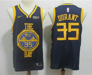 Men's Golden State Warriors #35 Kevin Durant New Navy Blue 2019 City Edition NEW Rakuten Logo NBA Swingman Jersey