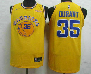 Men's Golden State Warriors #35 Kevin Durant New Yellow 2019 Nike Authentic Rakuten Stitched NBA Jersey