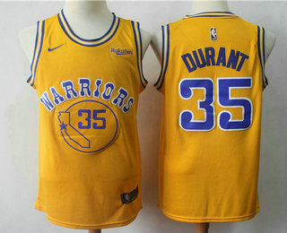 Men's Golden State Warriors #35 Kevin Durant New Yellow 2019 Nike Swingman Rakuten Stitched NBA Jersey