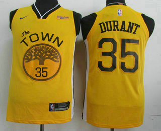Men's Golden State Warriors #35 Kevin Durant Yellow 2018 Nike Player Edition Stitched NBA Jersey With The Sponsor Logo