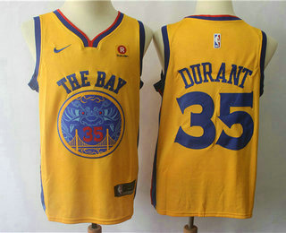 Men's Golden State Warriors #35 Kevin Durant Yellow NBA Swingman City Edition Jersey