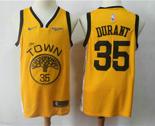 Men's Golden State Warriors #35 Kevin Durant Yellow Nike Swingman 2018 playoffs Earned Edition Stitched Jersey With The Sponsor Logo