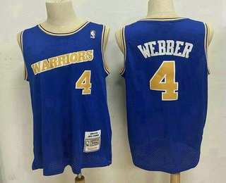 Men's Golden State Warriors #4 Chris Webber Blue 1990-94 Hardwood Classics Mesh Jersey