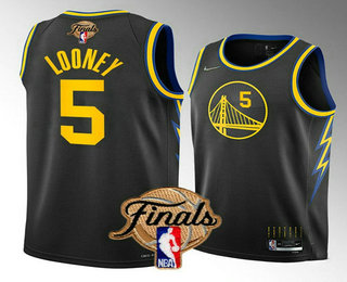 Men's Golden State Warriors #5 Kevon Looney 2022 Black NBA Finals Stitched Jersey