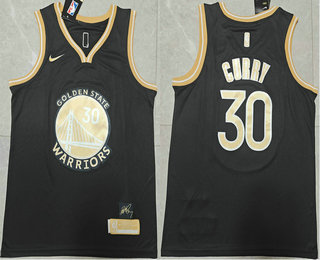 Men's Golden State Warriors 30 Stephen Curry Black Gold 2024 Stitched Jersey