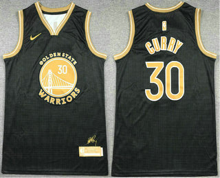 Men's Golden State Warriors 30 Stephen Curry Black Gold 2024 Select Series Stitched Jersey