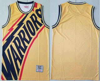 Men's Golden State Warriors Yellow Big Face Mitchell Ness Hardwood Classics Soul Swingman Throwback Jersey