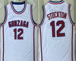 Men's Gonzaga Bulldogs #12 John Stockton White College Basketball Retro Swingman Stitched NCAA Jersey