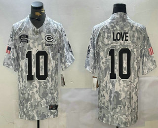 Men's Green Bay Packers #10 Jordan Love Arctic Camo 2024 FUSE Salute to Service Limited Stitched Jersey