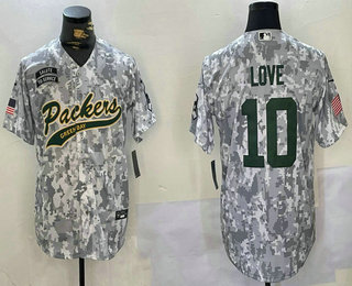 Men's Green Bay Packers #10 Jordan Love Arctic Camo 2024 Salute to Service Stitched Baseball Jersey