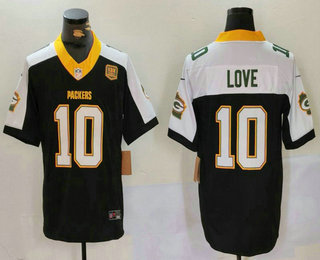 Men's Green Bay Packers #10 Jordan Love Black 2024 FUSE 13 Time World Champions Vapor Limited Stitched Jersey