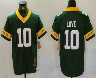 Men's Green Bay Packers #10 Jordan Love Green 2023 FUSE Throwback Limited Stitched Jersey