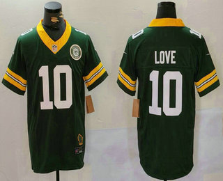 Men's Green Bay Packers #10 Jordan Love Green 2023 FUSE With Patch Throwback Limited Stitched Jersey