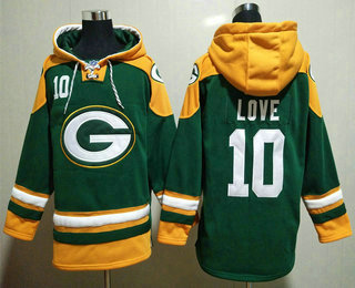 Men's Green Bay Packers #10 Jordan Love Green Ageless Must Have Lace Up Pullover Hoodie