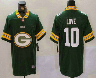 Men's Green Bay Packers #10 Jordan Love Green Big Logo Vapor Limited Stitched Jersey