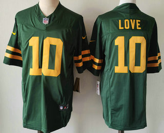 Men's Green Bay Packers #10 Jordan Love Green Rush 2023 FUSE Limited Stitched Jersey