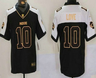 Men's Green Bay Packers #10 Jordan Love Limited Black Gold Thanksgiving FUSE Vapor Jersey