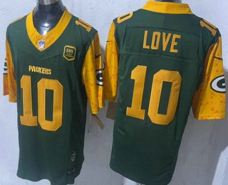 Men's Green Bay Packers #10 Jordan Love Limited Green 13 X World Champions FUSE Vapor Jersey