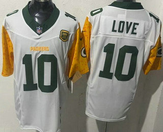 Men's Green Bay Packers #10 Jordan Love Limited White 13 X World Champions FUSE Vapor Jersey