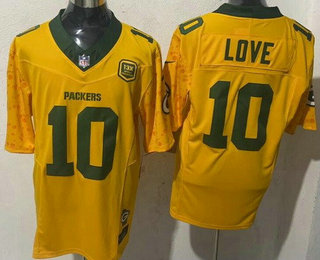 Men's Green Bay Packers #10 Jordan Love Limited Yellow 13 X World Champions FUSE Vapor Jersey