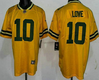 Men's Green Bay Packers #10 Jordan Love Limited Yellow Inverted Vapor Jersey