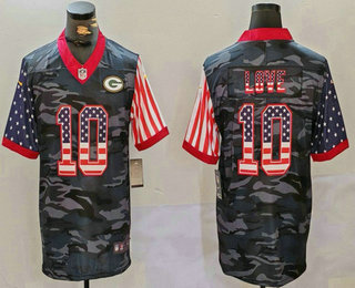 Men's Green Bay Packers #10 Jordan Love USA Camo 2020 Salute To Service Stitched NFL Nike Limited Jersey