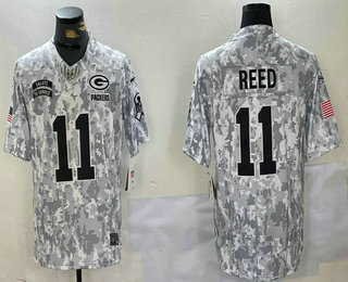 Men's Green Bay Packers #11 Jayden Reed Arctic Camo 2024 FUSE Salute to Service Limited Stitched Jersey