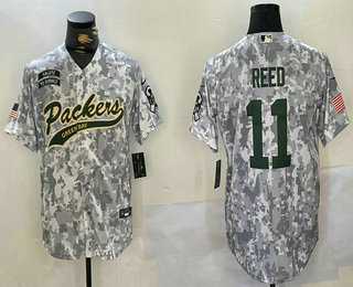 Men's Green Bay Packers #11 Jayden Reed Arctic Camo 2024 Salute to Service Stitched Baseball Jersey