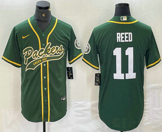 Men's Green Bay Packers #11 Jayden Reed Green With Patch Cool Base Stitched Baseball Jersey