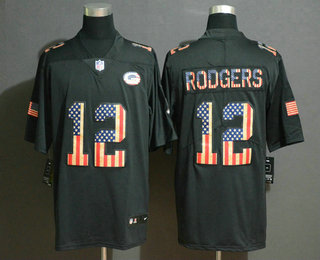 Men's Green Bay Packers #12 Aaron Rodgers 2019 Salute To Service USA Flag Fashion Limited Jersey