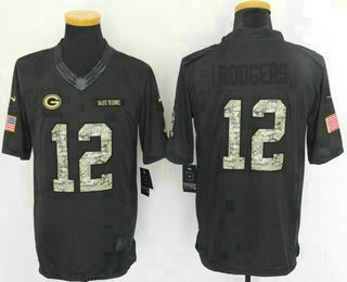 Men's Green Bay Packers #12 Aaron Rodgers Black Anthracite 2016 Salute To Service Stitched NFL Nike Limited Jersey