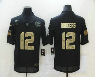 Men's Green Bay Packers #12 Aaron Rodgers Black Camo 2020 Salute To Service Stitched NFL Nike Limited Jersey