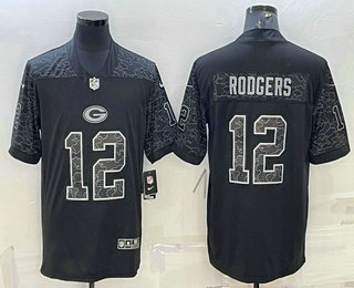 Men's Green Bay Packers #12 Aaron Rodgers Black Reflective Limited Stitched Football Jersey