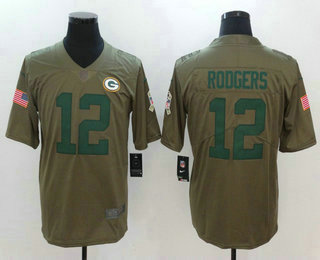 Men's Green Bay Packers #12 Aaron Rodgers Gray 2017 Olive Salute To Service Stitched NFL Nike Limited Jersey