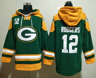 Men's Green Bay Packers #12 Aaron Rodgers Green Ageless Must Have Lace Up Pullover Hoodie