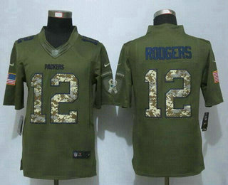 Men's Green Bay Packers #12 Aaron Rodgers Green Salute to Service 2015 NFL Nike Limited Jersey