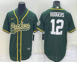 Men's Green Bay Packers #12 Aaron Rodgers Green Stitched MLB Cool Base Nike Baseball Jersey