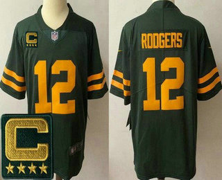 Men's Green Bay Packers #12 Aaron Rodgers Limited Green Alternate 2022 Captain Patch Vapor Jersey