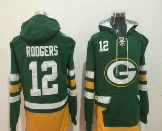 Men's Green Bay Packers #12 Aaron Rodgers NEW Green Pocket Stitched NFL Pullover Hoodie