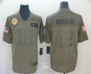 Men's Green Bay Packers #12 Aaron Rodgers NEW Olive 2019 Salute To Service Stitched NFL Nike Limited Jersey