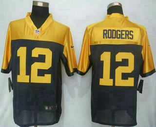 Men's Green Bay Packers #12 Aaron Rodgers Navy Blue Gold Alternate NFL Nike Limited Jersey