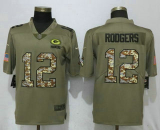 Men's Green Bay Packers #12 Aaron Rodgers Olive With Camo 2017 Salute To Service Stitched NFL Nike Limited Jersey