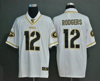 Men's Green Bay Packers #12 Aaron Rodgers White 100th Season Golden Edition Jersey